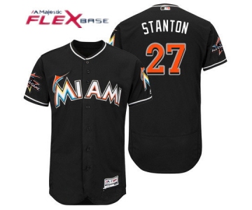 Men's Miami Marlins #27 Giancarlo Stanton Black 2017 All-Star Patch Stitched MLB Majestic Flex Base Jersey