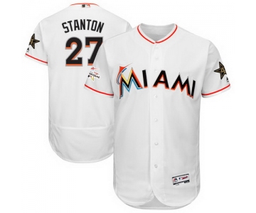 Men's Miami Marlins #27 Giancarlo Stanton Majestic White 2017 MLB All-Star Game Worn Stitched MLB Flex Base Jersey