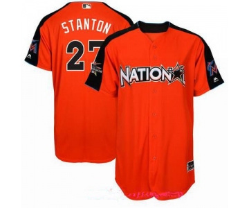 Men's National League Miami Marlins #27 Giancarlo Stanton Majestic Orange 2017 MLB All-Star Game Authentic Home Run Derby Jersey