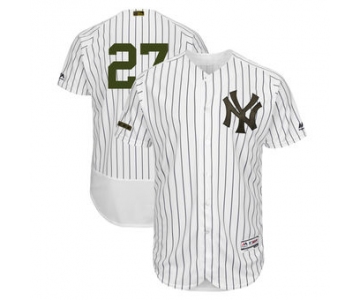 Men's New York Yankees 27 Giancarlo Stanton Majestic White 2018 Memorial Day Authentic Collection Flex Base Player Jersey