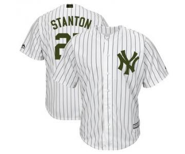 Men's New York Yankees 27 Giancarlo Stanton Majestic White 2018 Memorial Day Cool Base Player Jersey
