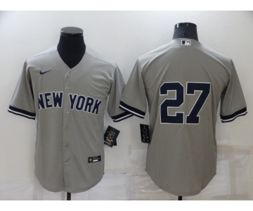Men's New York Yankees #27 Giancarlo Stanton No Name Grey Stitched Nike Cool Base Throwback Jersey