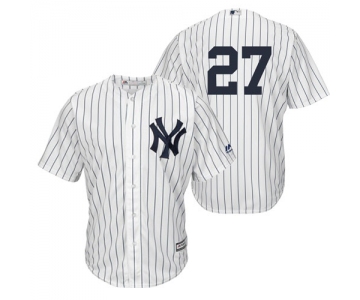 Men's New York Yankees #27 Giancarlo Stanton White Strip Coolbase Authentic Collection Stitched MLB Jersey
