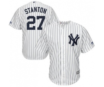 Men's New York Yankees #27 Giancarlo Stanton White Strip New Cool Base Stitched MLB Jersey