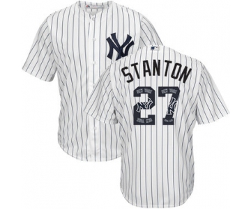 Men's New York Yankees #27 Giancarlo Stanton White Strip Team Logo Fashion Stitched MLB Jersey
