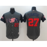 Men's Team USA Baseball Majestic #27 Giancarlo Stanton Gray 2017 World Baseball Classic Stitched Authentic Jersey