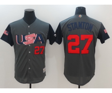 Men's Team USA Baseball Majestic #27 Giancarlo Stanton Gray 2017 World Baseball Classic Stitched Authentic Jersey