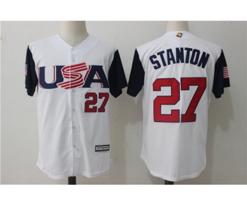Men's Team USA Baseball Majestic #27 Giancarlo Stanton White 2017 World Baseball Classic Stitched Authentic Jersey