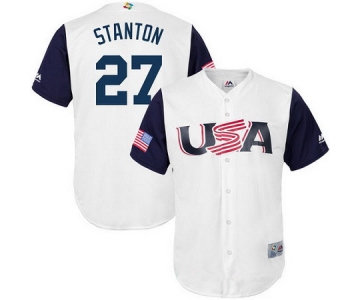 Men's Team USA Baseball Majestic #27 Giancarlo Stanton White 2017 World Baseball Classic Stitched Replica Jersey