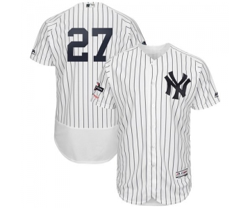 New York Yankees #27 Giancarlo Stanton Majestic 2019 Postseason Authentic Flex Base Player White Navy Jersey