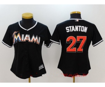 Women's Miami Marlins #27 Giancarlo Stanton Black Stitched MLB Majestic Cool Base Jersey