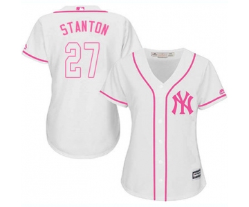 Women's New York Yankees #27 Giancarlo Stanton White Pink Fashion Stitched MLB Jersey