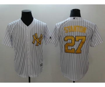 Yankees 27 Giancarlo Stanton White Gold Cool Base Jersey