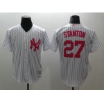 Yankees 27 Giancarlo Stanton White Pink Cool Base Jersey