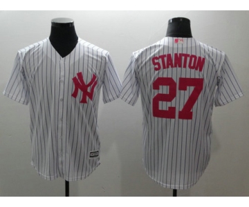 Yankees 27 Giancarlo Stanton White Pink Cool Base Jersey