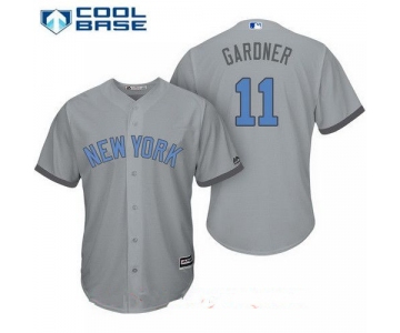 Men's New York Yankees #11 Brett Gardner Gray With Baby Blue Father's Day Stitched MLB Majestic Cool Base Jersey