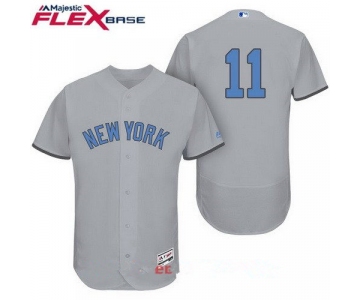 Men's New York Yankees #11 Brett Gardner Gray With Baby Blue Father's Day Stitched MLB Majestic Flex Base Jersey