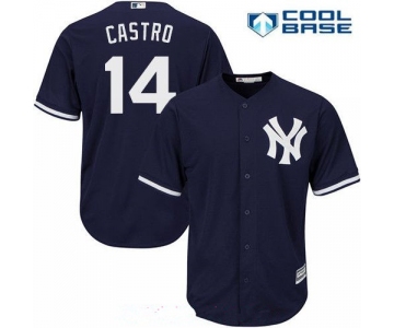 Men's New York Yankees #14 Starlin Castro Navy Blue Alternate Stitched MLB Majestic Cool Base Jersey