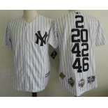 Men's New York Yankees 2 20 42 46 White Home Cool Base Cooperstown Collection Commemorative Jersey with 5 World Series Champions Patches