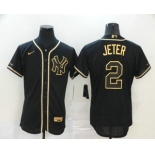 Men's New York Yankees #2 Derek Jeter Black Golden Stitched MLB Flex Base Nike Jersey
