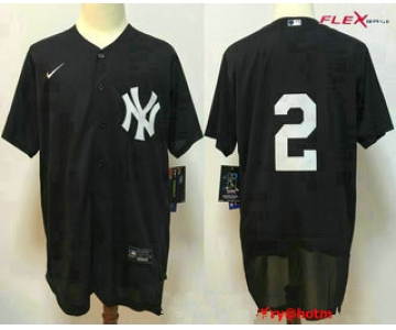 Men's New York Yankees #2 Derek Jeter Black No Name Stitched MLB Flex Base Nike Jersey