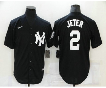 Men's New York Yankees #2 Derek Jeter Black Stitched MLB Nike Cool Base Throwback Jersey