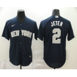 Men's New York Yankees #2 Derek Jeter Navy Blue Stitched MLB Cool Base Nike Jersey