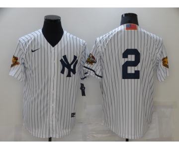 Men's New York Yankees #2 Derek Jeter White 2001 Throwback Cooperstown Collection Stitched MLB Nike Jersey