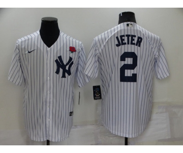 Men's New York Yankees #2 Derek Jeter White Cool Base Stitched Rose Baseball Jersey