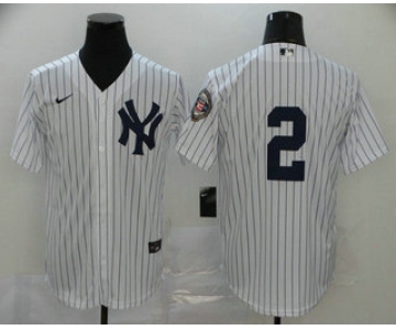 Men's New York Yankees #2 Derek Jeter White No Name 2020 Hall of Fame Patch Stitched MLB Cool Base Nike Jersey