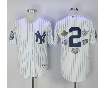 Men's New York Yankees #2 Derek Jeter White Strip Five Times World Series Champion Stitched MLB Jersey