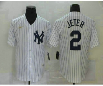 Men's New York Yankees #2 Derek Jeter White Throwback Stitched MLB Cool Base Nike Jersey