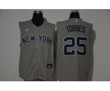 Men's New York Yankees #25 Gleyber Torres Grey 2020 Cool and Refreshing Sleeveless Fan Stitched MLB Nike Jersey