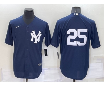 Men's New York Yankees #25 Gleyber Torres No Name Navy Blue Throwback Stitched Cool Base Nike Jersey
