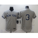 Men's New York Yankees #3 Babe Ruth Grey No Name Stitched MLB Flex Base Nike Jersey