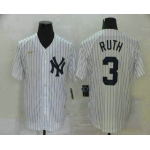 Men's New York Yankees #3 Babe Ruth White Throwback Stitched MLB Cool Base Nike Jersey