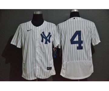 Men's New York Yankees #4 Lou Gehrig White Home No Name Stitched MLB Flex Base Nike Jersey