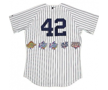 Men's New York Yankees #42 Mariano Rivera White Strip Five Times World Series Champion Stitched MLB Jersey