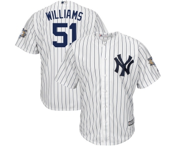 Men's New York Yankees #51 Bernie Williams Name Retired White Stitched MLB Majestic Cool Base Jersey with Commemorative Patch