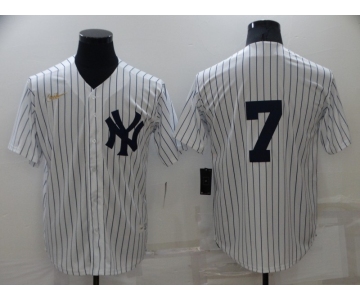 Men's New York Yankees #7 Mickey Mantle No Name White Throwback Stitched MLB Cool Base Nike Jersey