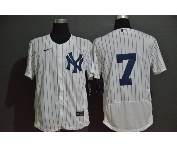 Men's New York Yankees #7 Mickey Mantle White Home No Name Stitched MLB Flex Base Nike Jersey