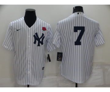 Men's New York Yankees #7 Mickey Mantle White No Name Stitched Rose Nike Cool Base Throwback Jersey