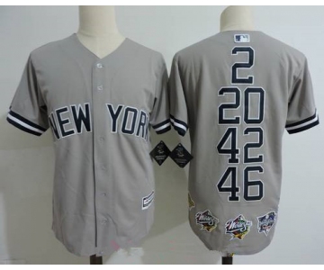 Men's New York Yankees Core Four #2 Derek Jeter #20 Jorge Posada #42 Mariano Rivera #46 Andy Pettite Gray Commemorative Jersey With Five World Series Champ