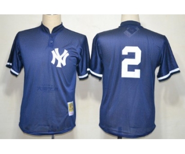 New York Yankees #2 Derek Jeter 1995 Mesh BP Navy Blue Throwback Jersey