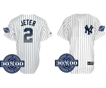 New York Yankees #2 Derek Jeter White 3000 Hits Patch Special Edition Jersey