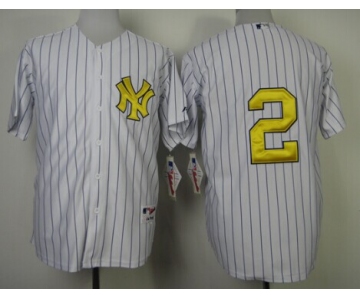 New York Yankees #2 Derek Jeter White With Gold Jersey