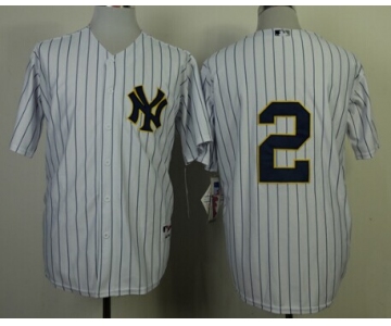 New York Yankees #2 Derek Jeter White With Navy Blue Jersey
