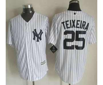 New York Yankees #25 Mark Teixeira 2015 White With Navy Pinstripe Jersey