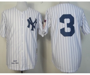 New York Yankees #3 Babe Ruth 1929 White Throwback Jersey