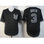 New York Yankees #3 Babe Ruth Black Fashion Jersey